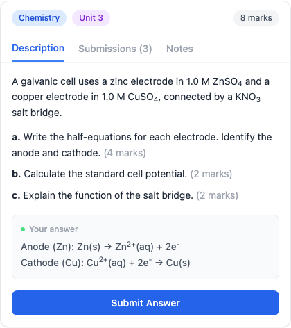 Past paper question interface